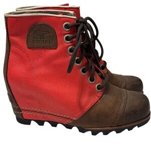 Sorel PDX Leather Wedge Boot Bonfire Red 6